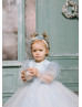 Long Sleeves Light Blue Snowflake Tulle Flower Girl Dress